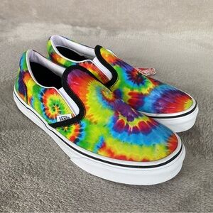 Vans Spiral Tie Dye Slip On Shoes Sneakers Men 6 Women 7.5 Canvas Multi NEW